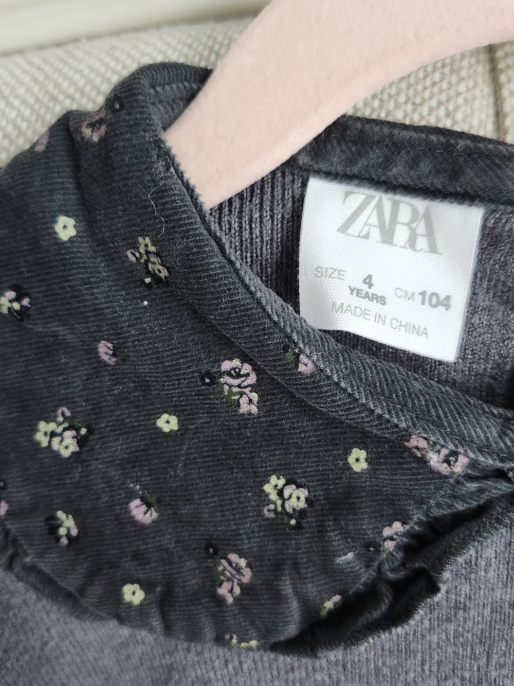 Zara Dark Gray Knit Sweater with Floral Peter Pan Collar